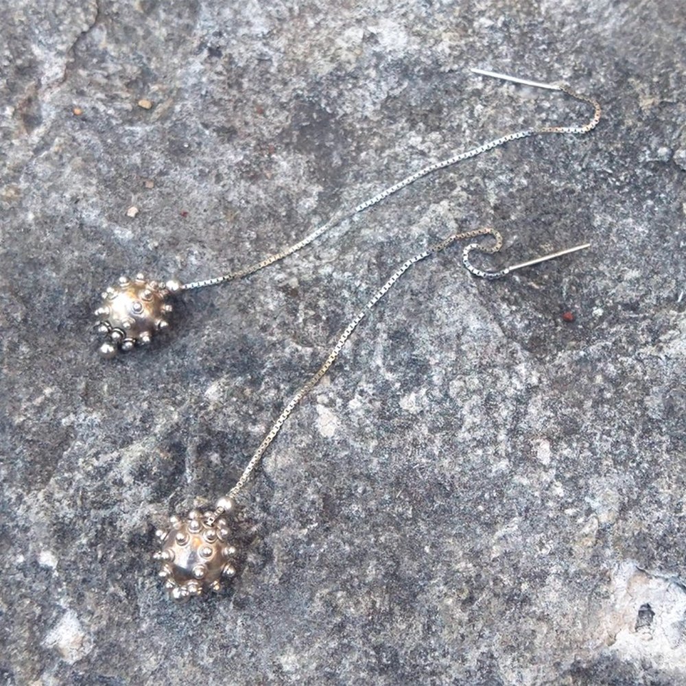 SOLD Sterling Silver 925 Threader Drop Earrings w/ Box Chain | Bauble Starburst